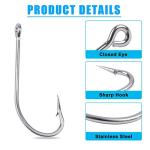 Saltwater Long Shank Fishing Hooks 60pcs Stainless Steel Fishing Hooks O'Shaughnessy J Hooks 34007 Forged Hook Extra Strong Trolling Hooks for Saltwater Freshwater Fishing (7/0)