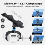 Hitorhike Fishing Rod Holder with Aluminum Alloy Base and One-Click Lock System Fits Round Square Tubes 0.59"~4.53" Enlarged Clamp Range for Bank Boat Kayak Fishing Rod Holder(2 Pack)