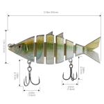 BASSDASH Bone Swimbait Multi Jointed Hard Fishing Lure for Bass Trout Bluegill Pike with Angled Cut Segments 3.7in/0.66oz