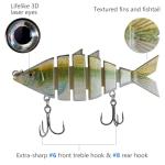 BASSDASH Bone Swimbait Multi Jointed Hard Fishing Lure for Bass Trout Bluegill Pike with Angled Cut Segments 3.7in/0.66oz