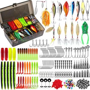 PLUSINNO Fishing Lures, 292Pcs Tackle Box with Tackle Included, Crankbaits, Hooks, Weights, Fishing Accessories kit, Fishing Bait Lure Gear Kit Gift for Men Bass, Trout