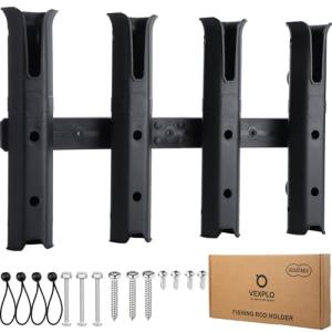 VEXPLO Adjustable Fishing Rod Holders for Boat Golf Cart Garage Kayak Crate Cooler Wagon RV, 4 Tube Wall-Mounted Boat Fishing Pole Holder