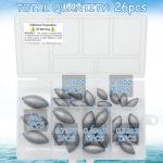 Egg Fishing Sinkers Weights Assortment, 26pcs 6 Sizes Bullet Fishing Weights Lead Oval Shape Bass Casting Worm Bullet Tackle for Saltwater Freshwater Fishing