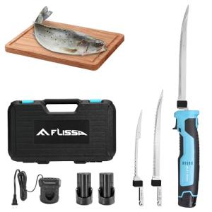 FLISSA Cordless Electric Fillet Knife for Fish with 8" and 10" Stainless Steel Blades, 12V Rechargeable Electric Knife with Non-Slip Handle, 2 Packs Long Lasting Lithium-ion Battery, Portable Carry Case