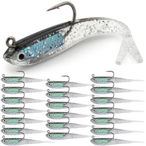 Syosisny 20PCS Premium 7cm Soft Fishing Lure with Lead Block Inside and Sharp Hook, Lifelike Forked Tail Minnow, Soft Bait with Hook for Freshwater and Saltwater