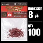 Octopus-Hook-Fishing-Beak-Circle-Hooks-Freshwater-Red-Black-100-50 Pack (1-Red, Size:8 100-Pack)