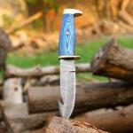 FIFFO BLADE Handmade Damascus Steel Skinning Knife With Gut Hook - Bushcraft Fixed Blade Hunting Knife with Sheath - Gift for Men - Best for Camping, Fishing and Outdoors