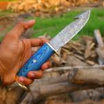 FIFFO BLADE Handmade Damascus Steel Skinning Knife With Gut Hook - Bushcraft Fixed Blade Hunting Knife with Sheath - Gift for Men - Best for Camping, Fishing and Outdoors