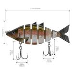 BASSDASH Bone Swimbait Multi Jointed Hard Fishing Lure for Bass Trout Bluegill Pike with Angled Cut Segments 3.7in/0.66oz