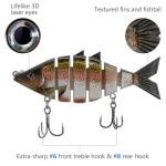 BASSDASH Bone Swimbait Multi Jointed Hard Fishing Lure for Bass Trout Bluegill Pike with Angled Cut Segments 3.7in/0.66oz