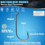 Baitholder Fishing Hooks 100 Pack - Double-Barbed Long Shank for Bluegill Bass Trout Walleye Black/Red, 8/0-#8 (2-Black, Size:4 100-Pack)