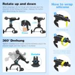 Upgraded Fishing Rod Holder with Button-Lock 360° Dual Rotation, Universal Silicone Strap & Enlarged V-Clamp – Fits Round/Square Tubes, Secure Adjustable Boat Fishing Gear for All Rod Sizes（4pack）