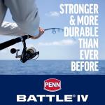 Penn Battle IV Size 6000 Spinning Fishing Reel, Full Metal Body and Sideplate, CNC Gear Technology, Hydro Armor Seals Critical Area from Water Intrusion, HT-100 Drag System