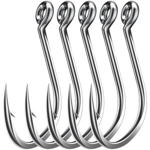 50PCS Sharp Barbed Fishing Hooks, High-Carbon Steel Ultra-Strong, Single Size with Hole for Easy Tying, Secure Portable Box Included – Ideal for Bank Fishing, Lure Fishing & All Conditions