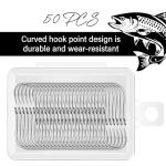 50PCS Sharp Barbed Fishing Hooks, High-Carbon Steel Ultra-Strong, Single Size with Hole for Easy Tying, Secure Portable Box Included – Ideal for Bank Fishing, Lure Fishing & All Conditions