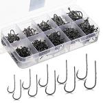 DONQL Bait Holder Hooks, 600Pcs Barbed Fishing Hooks 3#-12# Carp Single Fish Hook Kit Fly Fishing Accessories Carbon Steel Jig Sea Hooks for Freshwater Saltwater (600PCS)