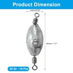 Uenhoy 10 Pcs Fishing Weights Inline Trolling Fishing Sinker Tackle with Inner Swivels, Oval Drop Casting Fishing Weight Sinkers, 1 oz（30g）