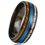 Personalized Engraved 6mm/8mm Polished Black Tungsten Carbide Low Dome Band Ring with Fishing Line Between Whiskey Barrel Oak Wood and Deer Antler Inlays. (Tungsten (6mm), 8.5)