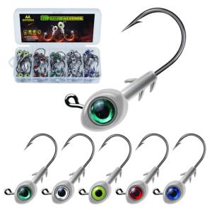 50/40/30/25/20pcs Fishing Jig Heads with 3D Eyes, Multi-Color Lead Head Hooks for Bass Trout, Saltwater Freshwater Lures, 3/16-1/2 oz Weights (5g(3/16oz)-40pcs)