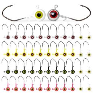 40-Pack Crappie Jig Heads for Fishing - 5 Colors Kit for Panfish, Walleye, Bass 1/32, 1/16, 1/8oz
