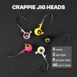 40-Pack Crappie Jig Heads for Fishing - 5 Colors Kit for Panfish, Walleye, Bass 1/32, 1/16, 1/8oz