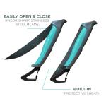 Toadfish Stowaway Fillet Knife, 8.5'' Razor Sharp Stainless-Steel Blade, Built-In Carabiner and Sheath, Non-Slip Handle