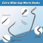 EWG Fishing Hooks 50Pcs Wide Gap Offset Worm Hook Sharp Strong Texas Rig Kit for Freshwater and Saltwater Fishing Multi-Size Set