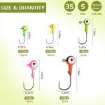 AGOOL Fishing Jig Heads Hooks Kit, 35/60pcs Fishing Lures Jig Heads with Ball Head Crappie Jig Heads Fishing Jig Hooks for Bass Trout Soft Worm Shrimp Lures Freshwater Saltwater