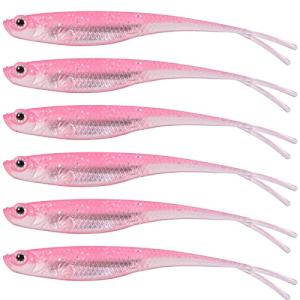 Dr.Fish Soft Plastic Baits Bass Fishing Lures Fork Tail Soft Jerkbait Drop Shot Bait Jerk Shad Minnow Swimbait Crappie Lures for Trout Pike Walleye Pink 3''