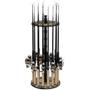 Rush Creek Creations 16-Rod Round Fishing Rod Holder for Garage, 360° Access Fishing Pole Holder for Fishing Rods, Reels, and Gear, Securely Holds 16 Rods, Camouflage