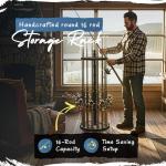 Rush Creek Creations 16-Rod Round Fishing Rod Holder for Garage, 360° Access Fishing Pole Holder for Fishing Rods, Reels, and Gear, Securely Holds 16 Rods, Camouflage