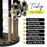 Rush Creek Creations 16-Rod Round Fishing Rod Holder for Garage, 360° Access Fishing Pole Holder for Fishing Rods, Reels, and Gear, Securely Holds 16 Rods, Camouflage