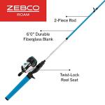 Zebco Roam Spincast Reel and Fishing Rod Combo, 6-Foot Fiberglass Rod with ComfortGrip Rod Handle, All-Metal Gear Fishing Reel with Soft-Touch Handle Knobs, 30, Blue, 2-Piece
