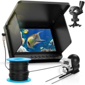 5" IPS Fish Finder for Boat with 6000mAh,1080 HD Underwater Fishing Camera,220°Wide Angle,IP68 Waterproof,30M/100FT Ice Fishing Camera with 8 High Brightness IR LEDs for Lake Fishing