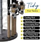 Rush Creek Creations 16-Rod Round Fishing Rod Holder for Garage, 360° Access Fishing Pole Holder for Fishing Rods, Reels, and Gear, Securely Holds 16 Rods, Barnwood