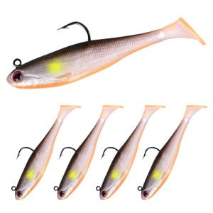 Autumnswan 5Pcs Easy Catch Pre-Rigged Soft Lures,Baits for Bass Fishing - Jig Heads Soft Plastic Walleye Lures,Paddle Tail Swimbaits for Bass, Fishing Bait for Saltwater & Freshwater（Orange）