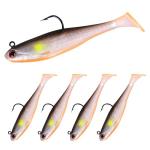 Autumnswan 5Pcs Easy Catch Pre-Rigged Soft Lures,Baits for Bass Fishing - Jig Heads Soft Plastic Walleye Lures,Paddle Tail Swimbaits for Bass, Fishing Bait for Saltwater & Freshwater（Orange）