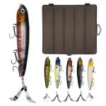 MSIZNX Topwater Plopping Lure Kit -5 Lures+5 Blades in Plastic Case, 4.7in,Adjustable for Walking Bait or Surface Tractor Action. Fishing Gifts for Men Targeting Pike, Bass, Musky in Freshwater