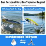 MSIZNX Topwater Plopping Lure Kit -5 Lures+5 Blades in Plastic Case, 4.7in,Adjustable for Walking Bait or Surface Tractor Action. Fishing Gifts for Men Targeting Pike, Bass, Musky in Freshwater