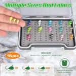 MUUNN Tungsten Ice Fishing Jigs Kit 45pcs More Effective Glow Tungsten Ice Fishing Lure Jigs for Crappie Panfish Walleye (Colorful (45pcs))