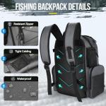 PLUSINNO Cooler Fishing Backpack with Rod Holders 45L Large Water-resistant Fishing Tackle bag Store Fishing Gear Fishing Gifts for Men Father, Sport Bags