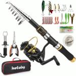 Fishing Pole Combo Set, 6.89ft Fishing Rod and Reel Combo, Carbon Fiber Telescopic Fishing Rod Kit with Spinning Reel, Fishing Pliers, Lip Gripper, Line, Lures for Beginner Angler (Black&Gold, 1PACK)