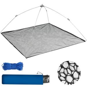 QualyQualy Umbrella Minnow Trap Net, Collapsible Fishing Bait Net with Rubber Coated Mesh & Steel Frame, Fish/Shrimp/Crayfish Trap Cast Net for Creek, Pond Fishing, Foldable Baitfish Catcher