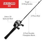 Zebco 33 Spincast Reel and Fishing Rod Combo, 6-Foot 2-Piece Fiberglass Rod with EVA Handle, Quickset Anti-Reverse Fishing Reel with Bite Alert, Silver/Black, 30