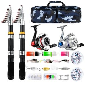 Telescopic Fishing Rod Reel Combo 2PCS 6.89FT Collapsible Fishing Pole Spinning Reel Lures Accessories with Fishing Bag Portable Fishing Rod Kit for Saltwater Freshwater Travel Fishermen Gift