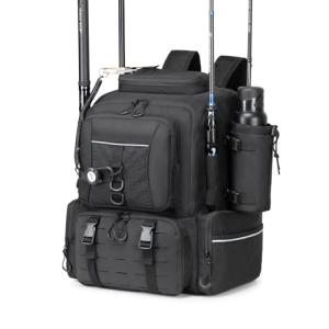 WANOON Fishing Tackle Backpack 45L - Waterproof with Insulated Bait Pocket & Rod Holders | Family Anglers & Novices for Freshwater & Day Fishing Trips