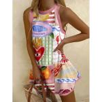 MAKALALA Women Lobster Dress Fish Print Summer Crewneck A Line Tank Mini Dress Cute Graphic Sundress for Beach (Pink-b,Large)