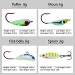 BASSDASH Ice Fishing Lure Kit Glowing Paint Jigs for Winter Ice Jigging Crappie Sunfish Perch Walleye Pike with Tackle Box