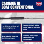 PENN Carnage III Boat Conventional Fishing Rod, Silver/Black/Gold, 6'6" - Heavy - 50-100lb - 1pc