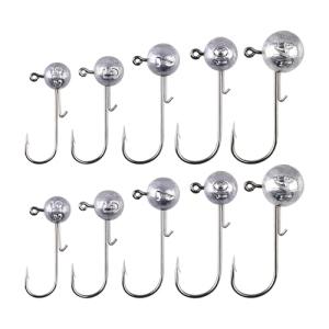 1/12, 1/8, 1/4, 3/8, 1/2 oz Jig Heads 10-Pack, Round Ball Jig Head Hooks Kit with 5 Versatile Weights for Freshwater Saltwater Bass Trout Crappie Fishing Lures, THOUISLAND